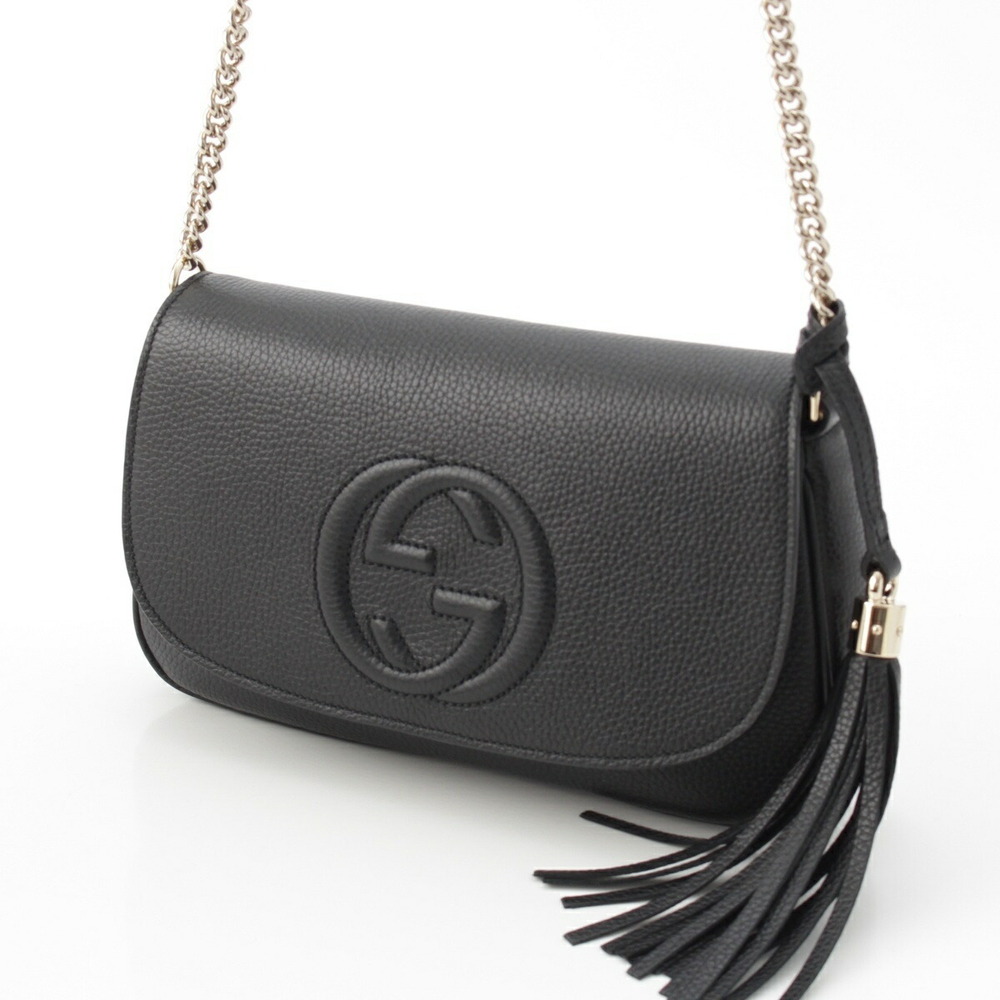 Gucci Tassel Soho Leather Chain Black Bag Shoulder